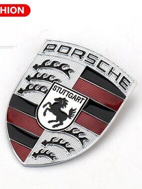 Brand New 2.56 Inch Brand New PORSCHE STUTTGART HOTROD Emblem Thick Metal Silver